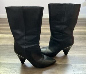 Michael Kors Lizzy Polished Leather Mid Calf Boot Black 7.5 Stylish Classy Cool